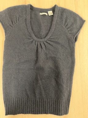 La Redoute Gray Scoop Neck Short Sleeve Mohair Wool Blend Sweater Vest